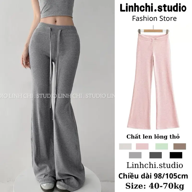 [CÓ DÁNG NẤM] Quần ống loe (mã 722) chất len lông thỏ mịn co dãn tốt cạp liền tôn dáng_Linhchi.studio