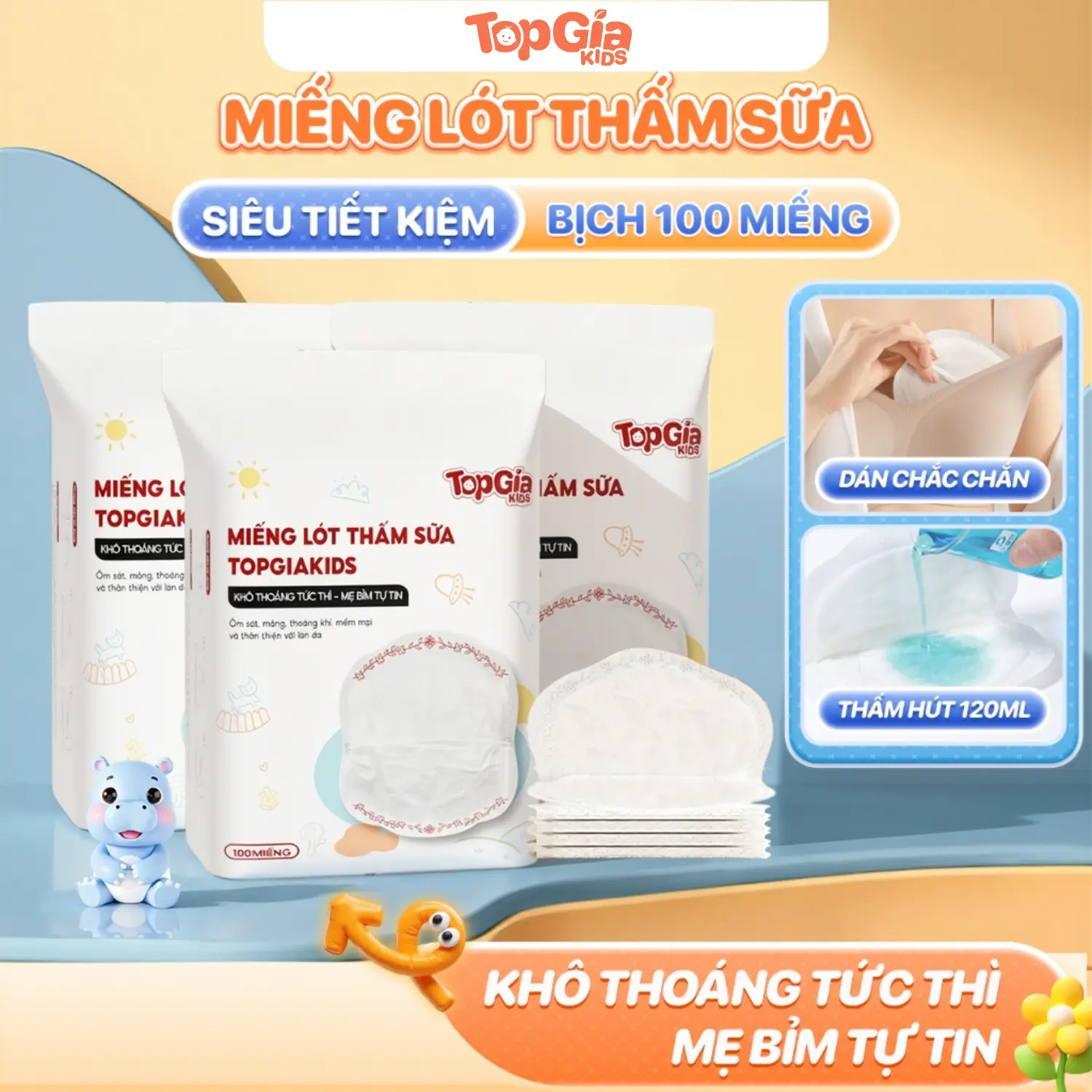 (TRỢ GIÁ - TOP BÁN CHẠY) Miếng Lót Thấm Sữa TOPGIAKIDS Bịch 100 miếng 5 lớp thấm hút 120ml, dành cho mẹ sau sinh, siêu thấm, dính cao cấp Váy Bầu Đầm Bầu Áo (BO)