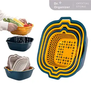Dr.Organizer Set 6pc Keranjang Tirisan Buah Sayur 2 Lapis Saringan Multifungsi Wadah Peniris Air Cuci Sayur Buah Kapasitas Besar KSO007