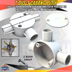 T Dus Listrik 3 Cabang Warna Putih 20mm / T Doos Sambungan Kabel 3 Lubang 20mm Putih PAKET ISI 1pcs, 3pcs, 5pcs, 8pcs, 10pcs, 12pcs