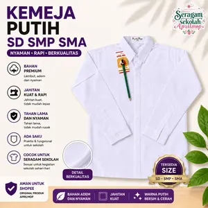 Kemeja Putih polos SD SMP SMA APRIL MOP Seragam Sekolah Lengan Panjang Premium