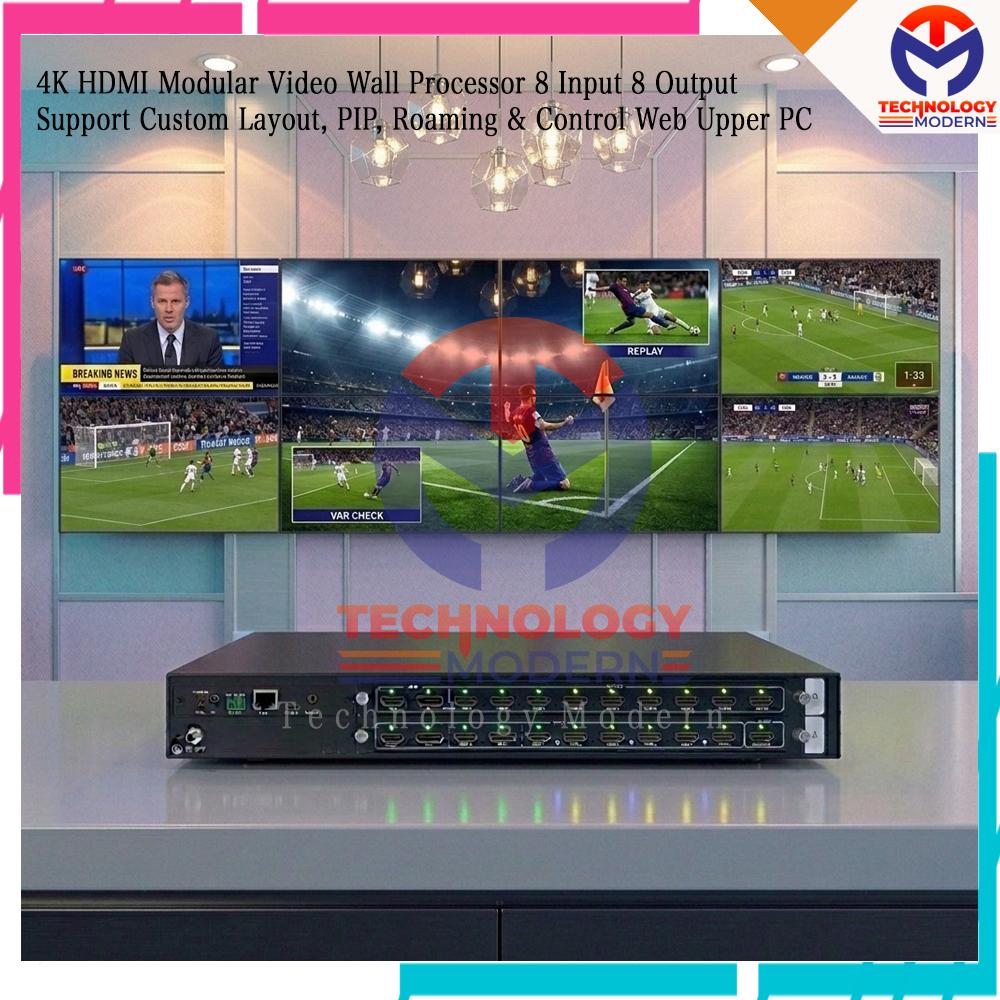 4K HDMI Modular Video Wall Processor 8 Input 8 Output (Video Wall 2x4 4x2 Mode) Support Custom & Save Preset with Control Web Upper PC HP Tab