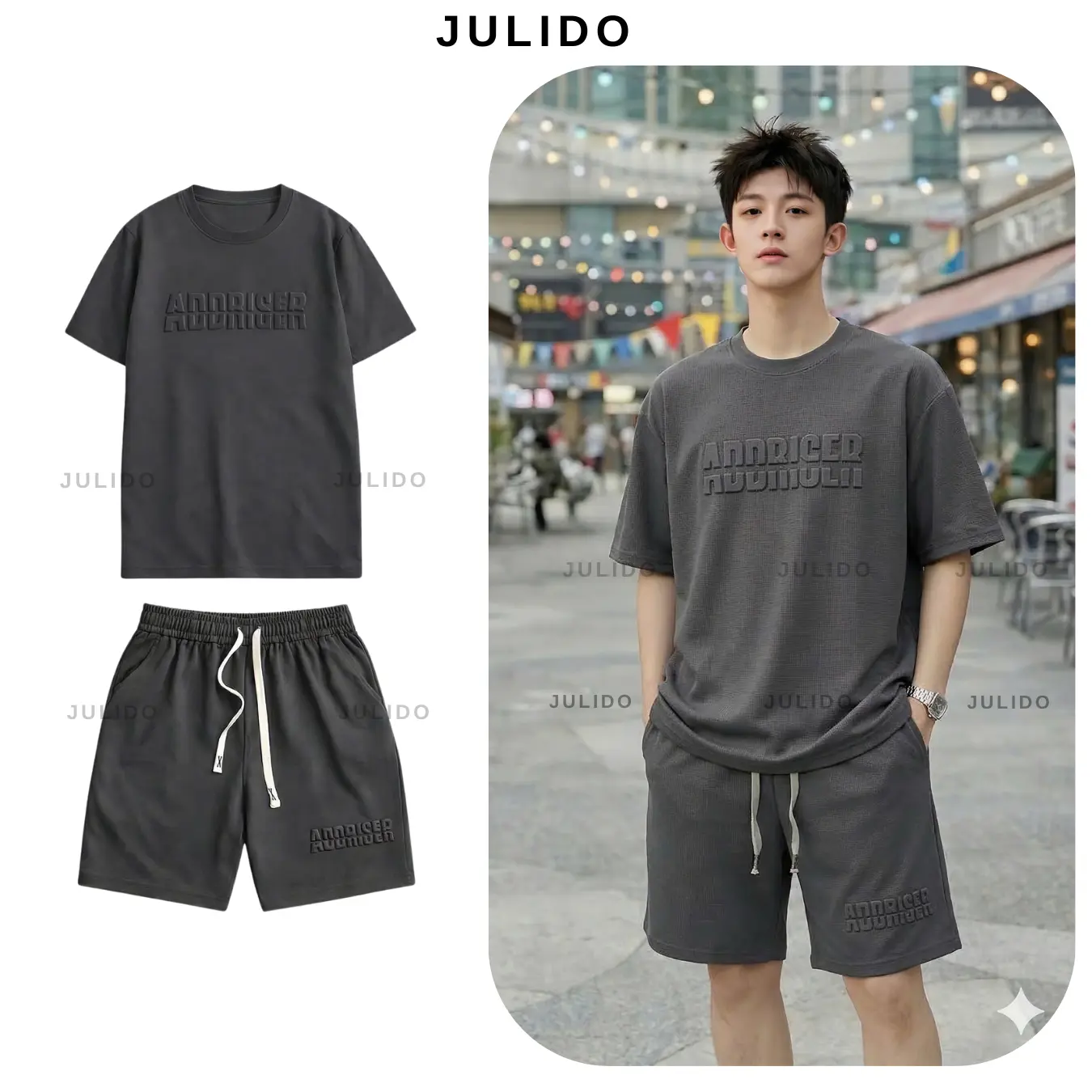 Bộ quần áo thể thao nam nữ JULIDO dập hình vân nổi, chất liệu vải Waffle thoáng mát, thấm hút mồ hôi.