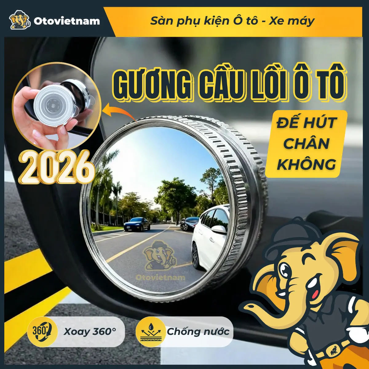 Gương Cầu Lồi Ô Tô Đế Hút Chân Không Xoay 360 Độ Chống Nước Giúp Xóa Điểm Mù An Toàn Khi Lái Xe
