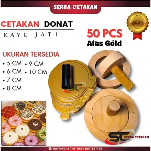 1Set Paket Cetakan Donat Kayu + 50Pcs alas donat Gold + Pembolong stainless  Diameter 5cm - 10cm food grade kitchenware