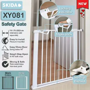 NEW SKIDA XY081 Baby Safety Gate 75-82cm Tinggi 77cm-Pagar Bayi Pembatas Ruangan Pengaman Tangga Kokoh Flat Step Triple Lock No Trip Besi Kuat [ Ready Extension: 7,10,20,30,45,80,100cm ]