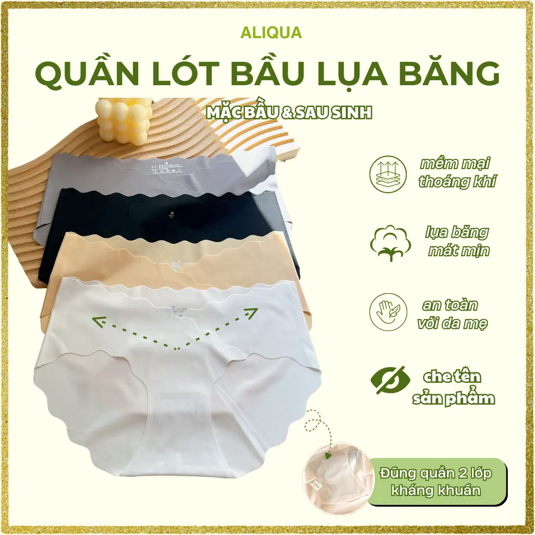 Quần Lót Mẹ Bầu Không Đường Viền Thiết Kế Cạp Chéo Chất Lụa Băng Su Đúc Mát Mịn