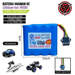 Baterai RC / Baterai Mainan Anak / Baterai Tipe Lithium-ion 4X 14500 7,4V SOKET SM HITAM 4 PIN