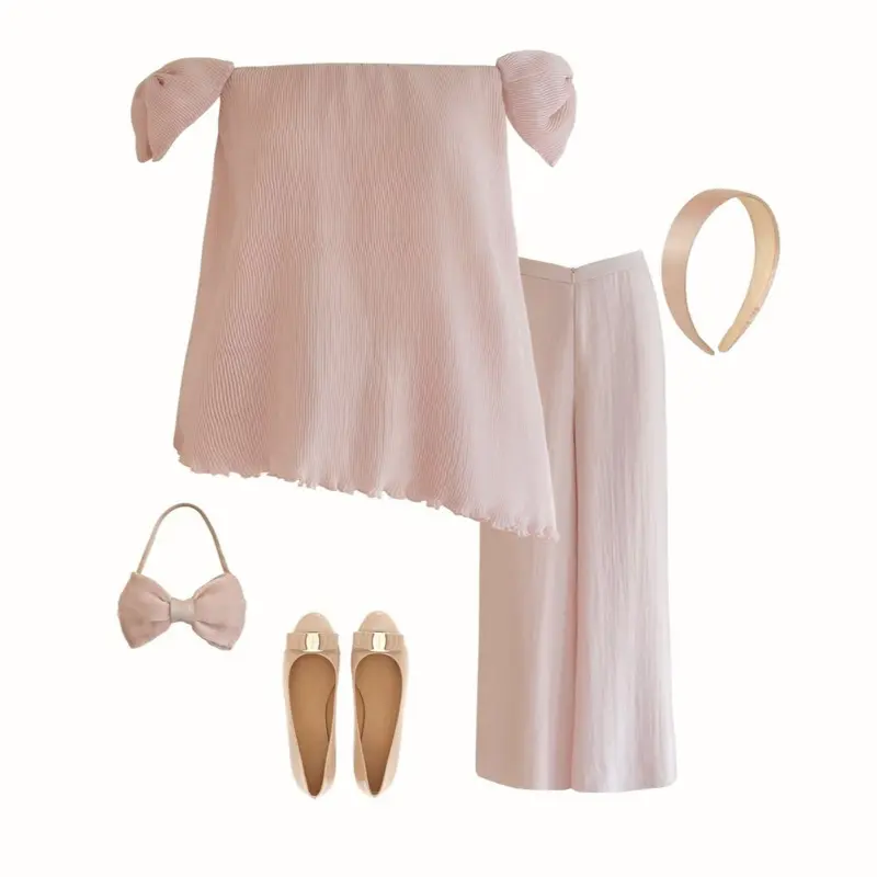 Áo trễ vai dáng baybydoll phối tay nơ phồng Zena Top