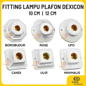 DEXICON Fitting Lampu Plafon Segi 4 Bulat / Fitting Rumah Persegi New / Dudukan Lampu Motif High Quality Putih Cream Murah Berkualitas