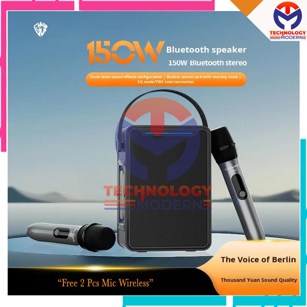 Speaker Wireless Bluetooth Portable RGB 150 W + 2 Mic Wireless Support Cascade (Menyambungkan 2 Speaker dengan 1 Device)