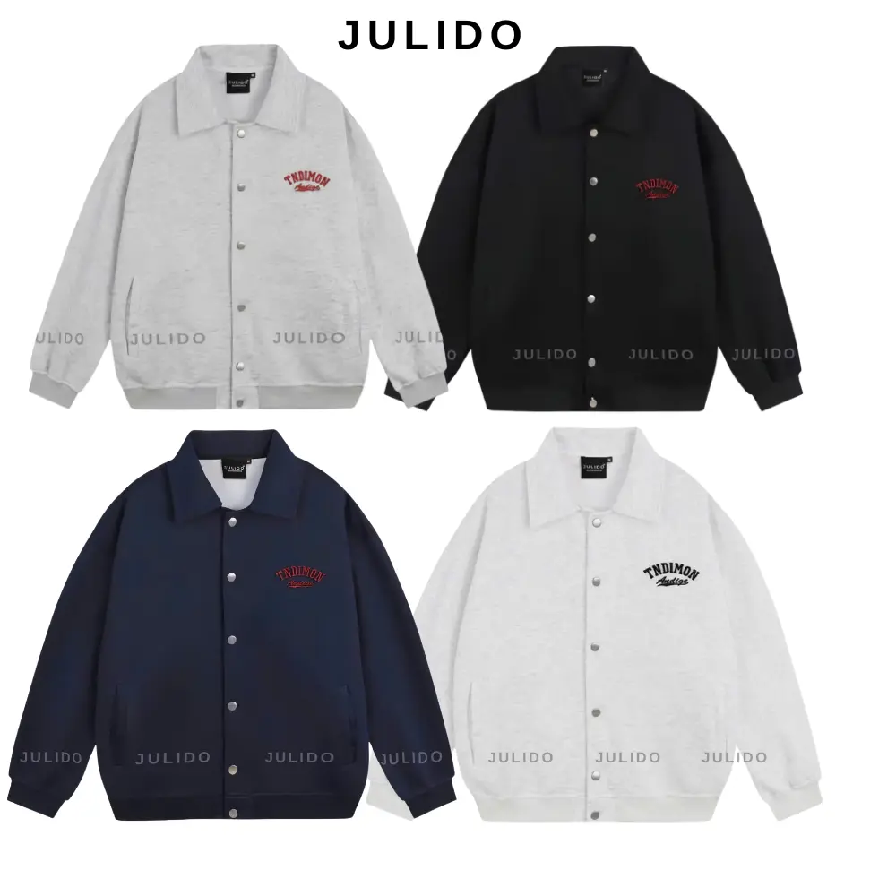 Áo Khoác Nỉ Varsity JULIDO Form Rộng Chất Liệu Hai Da Cúc Bấm Cao Cấp Thêu Hình Sắc Nét