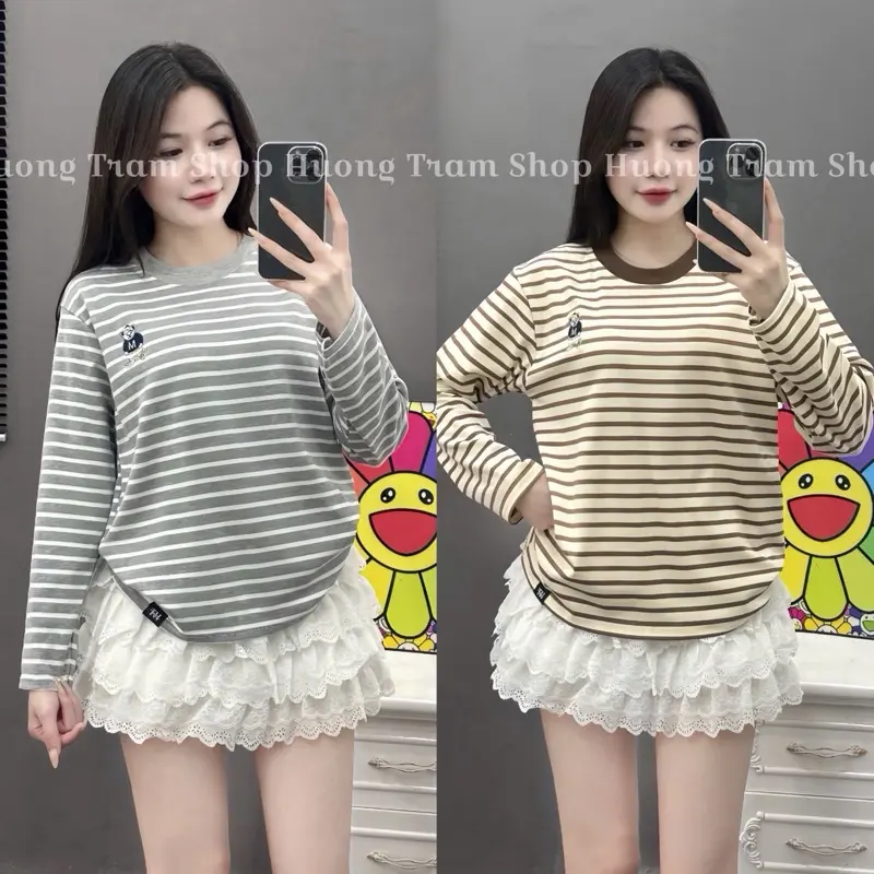 [ DEAL SALE ] ÁO DÀI TAY KẺ SỌC GẤU M(35-60kg)- áo thun đông nữ đẹp 2025, chất liệu cotton borip co giãn 4 chiều mềm mát ,Back to school  ,Hương Trầm Shop