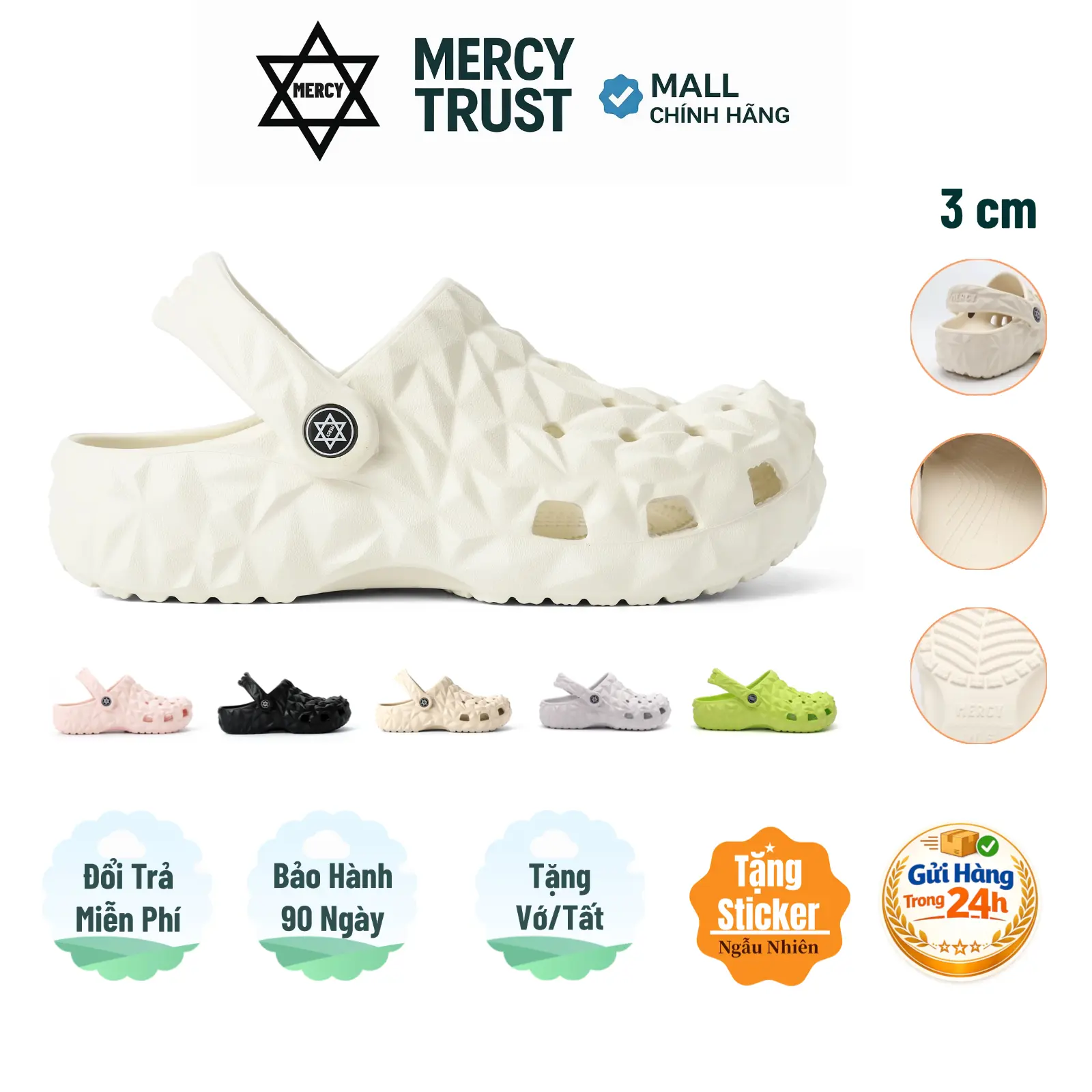 MC01 - NO BOX [Tặng Sticker Ngẫu Nhiên, Vớ] Dép Sục MERCY TRUST Kim Cương Nam Nữ Cao 3cm Chất liệu EVA An toàn Êm Nhẹ Chống trượt – Tặng Nút Dự Phòng - Bảo Hành 90 Ngày - Đổi Trả Miễn Phí