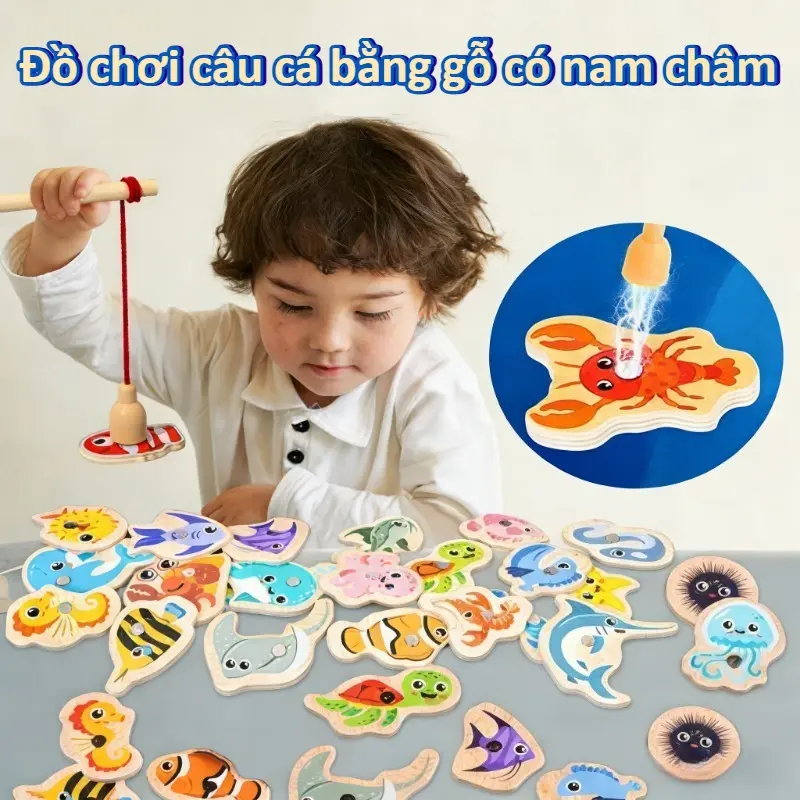 Đồ chơi câu cá bằng gỗ, bộ đồ chơi câu cá biển 15/31 con cá, đồ chơi tương tác cha mẹ và con cái, đồ chơi đóng vai cho trẻ em, đồ chơi thi câu cá trong tiệc, giúp trẻ rèn luyện kỹ năng vận động, nhận biết cá biển