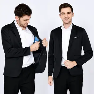 Jas Formal Elegant Pria Hitam List Putih Kancing Satu Model Slim Fit Ukuran S M L XL XXL Bahan Tebal Dan Lembut Nyaman Dipakai