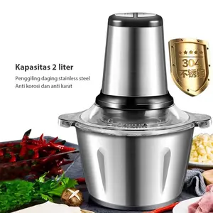 OMICKO Choper Jumbo Elektrik Penggiling Daging & Bumbu 2 L Stainless Steel Anti Korosi Kapasitas 2 Liter Tahan Karat Praktis untuk Dapur