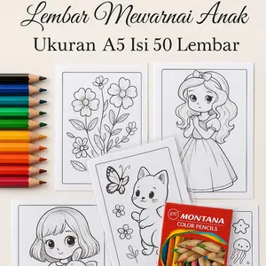 Lembar Kertas Mewarnai Anak Beragam Tema isi 25 & 50 Lembar Ukuran A5