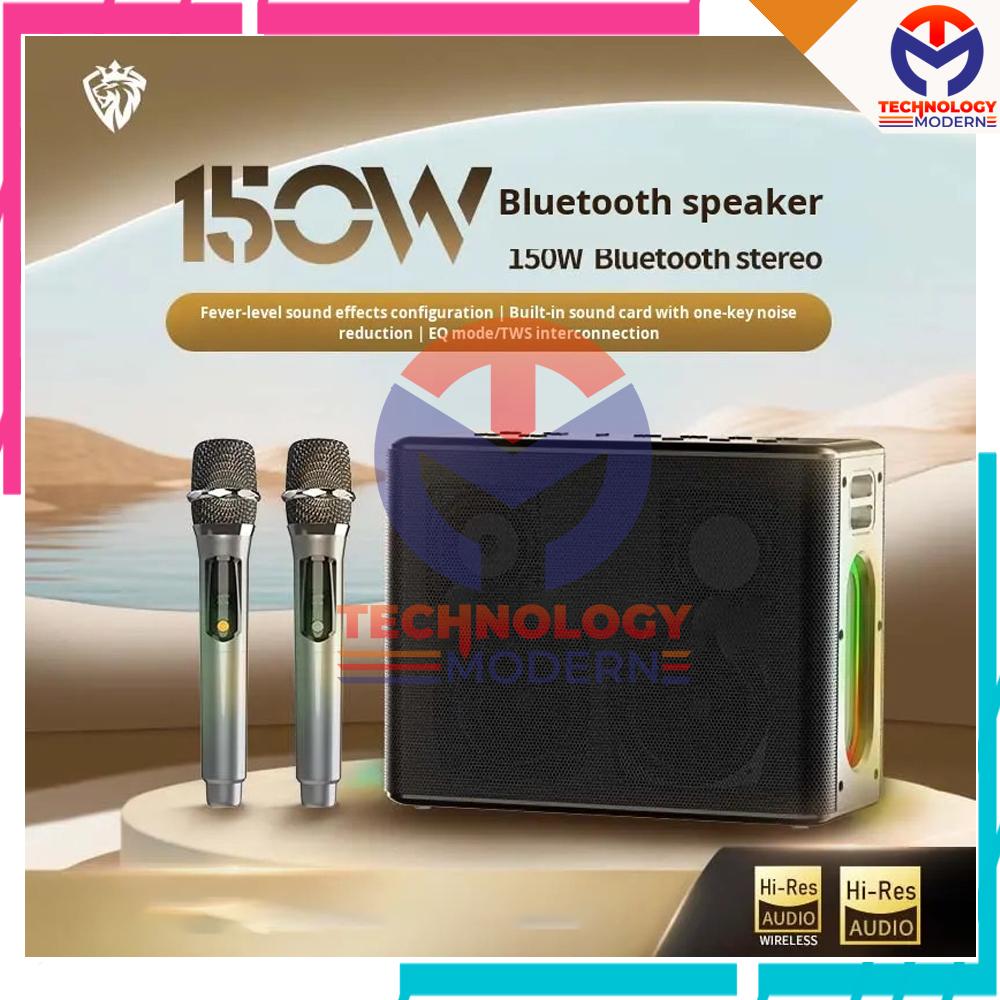 Speaker Bluetooth RGB Karaoke Portable 150W up to 10 Hours Support For Indoor & Outdoor + 2 Mic Wireless Waterproof