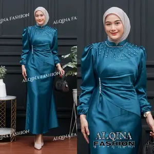 Vina Dress Satin Silk Premium wanita Kondangan Muslim Body Fit Viral Mermaid Gamis Lebaran 2026