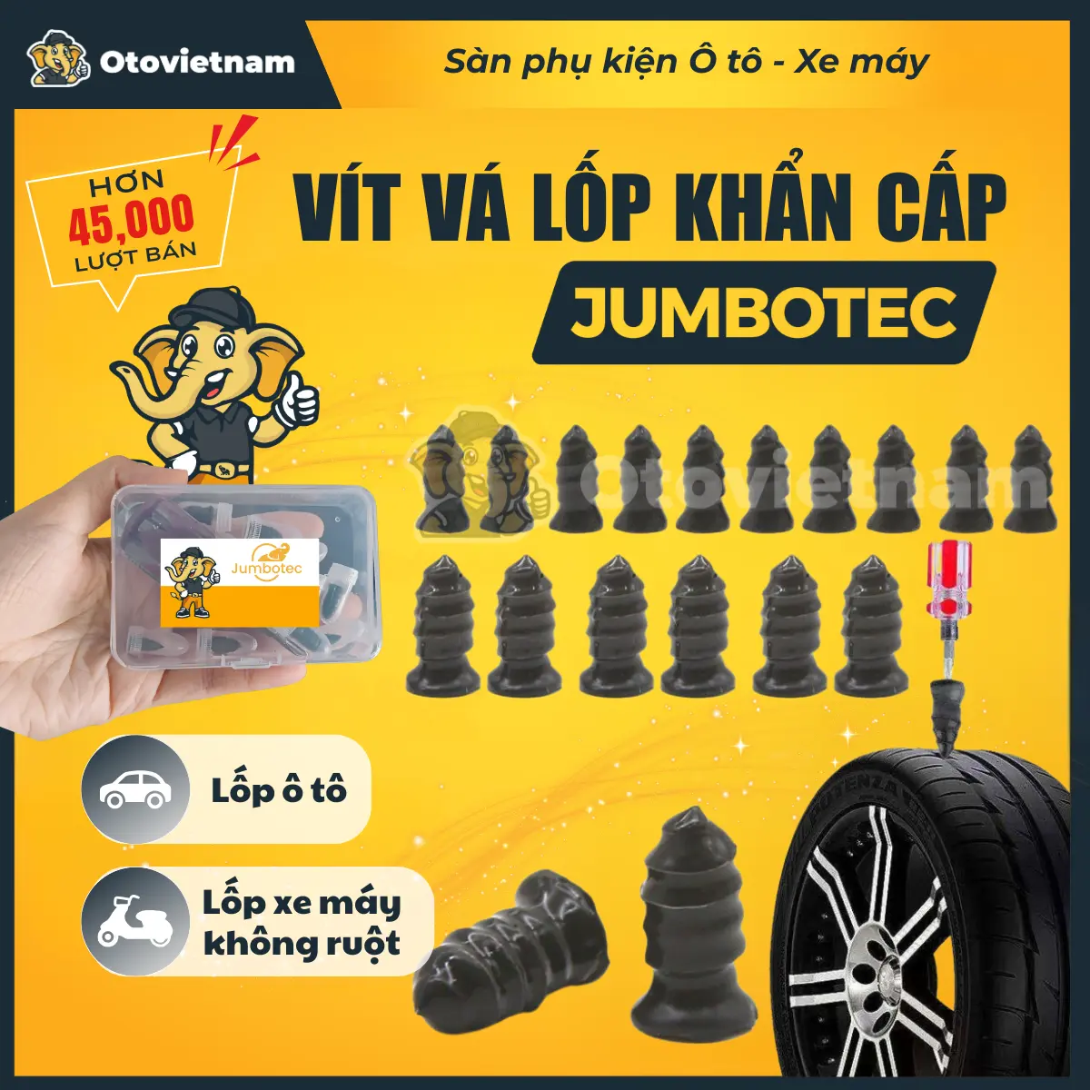 Vít Vá Lốp Khẩn Cấp Jumbotec: Vít lõi thép bọc cao su - Vá nhanh ô tô, xe máy - Không cần tháo lốp - Dành cho lốp ô tô, xe máy không ruột