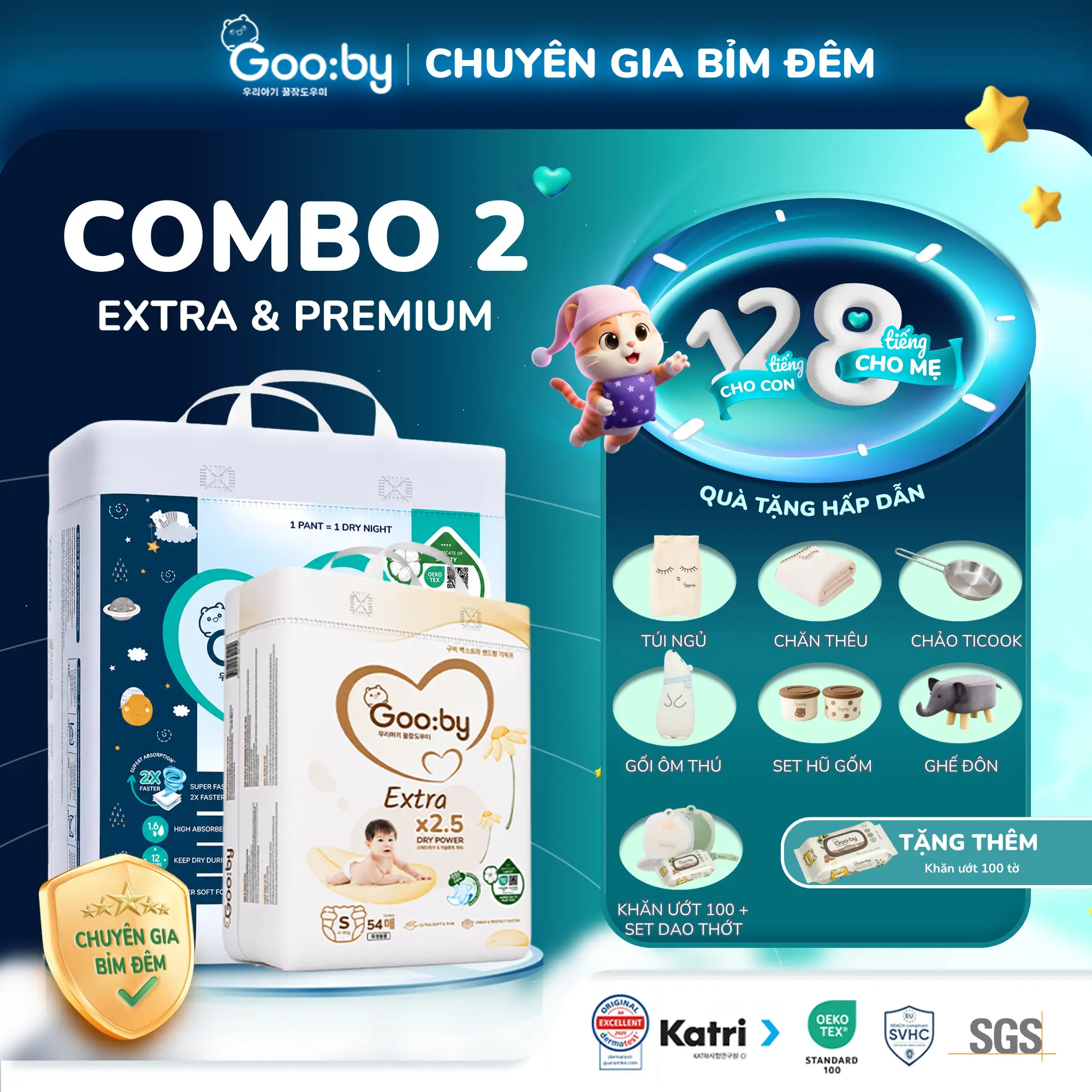 [Combo 2][Tặng thêm Khăn ướt] Tã/bỉm Gooby Ngày/Đêm mềm mại, an toàn, siêu thấm hút size NB/S/M/L/XL/XXL/XXXL cho bé từ 4kg - 35kg