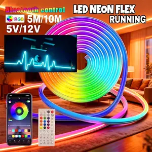 Lampu Neon Flex Running LED Remote 5M 10M Lampu Warna Warni LED Running RGB App Control Sensor Tahan Air USB Lampule Drunning LED