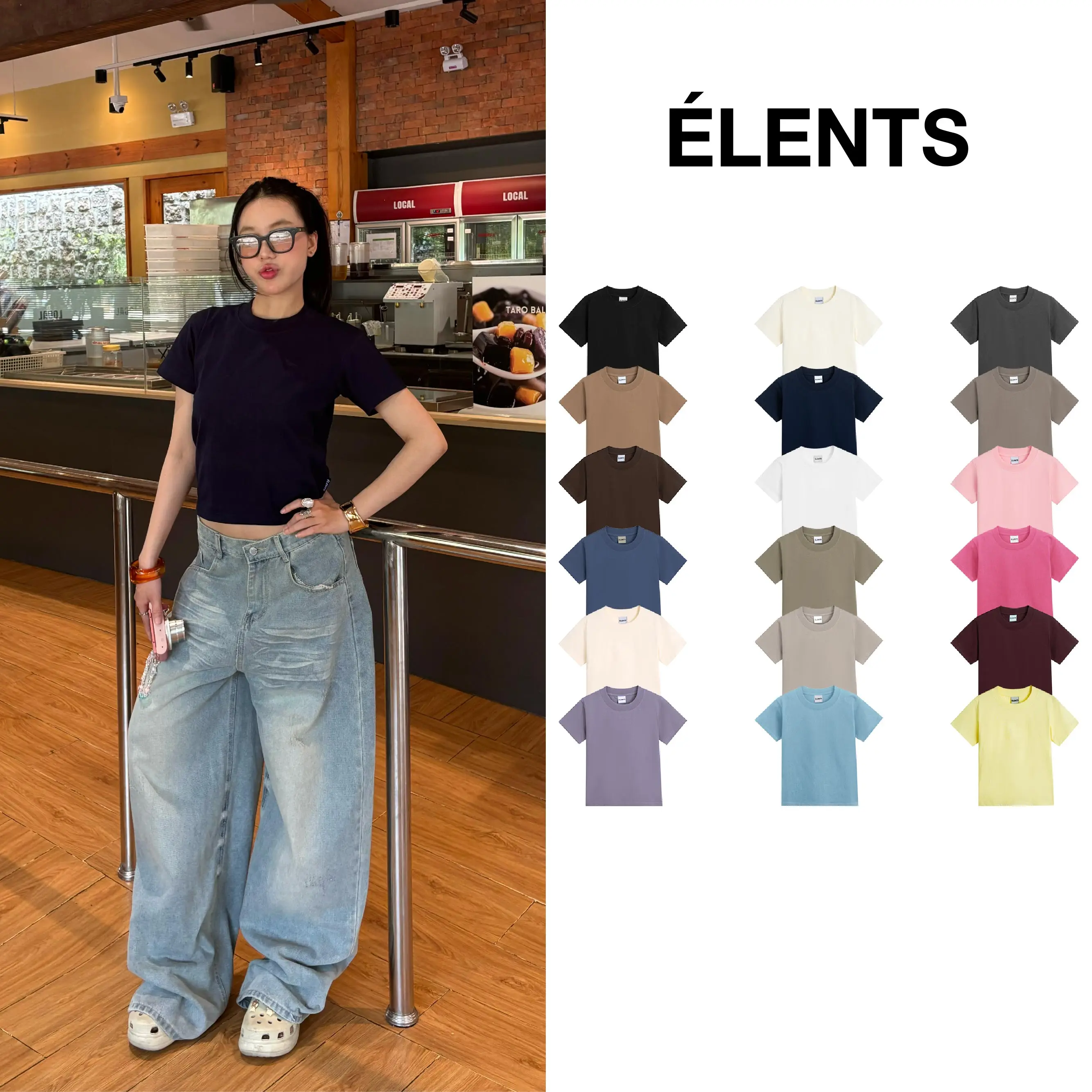 [CÓ MÀU MỚI] Áo Thun Nữ Trơn Form Slim Fit Cotton 240gsm ÉLENTS [Aimé] ESST088 - 1