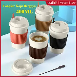 【Medan Ready Stock】Eatkit Wheat Straw Mug Kopi Mug Minuman Dingin Panas Mug Kopi Plastik Portable Food Grade Bahan Ramah Lingkungan Desain Bergaya Portabel dan Praktis Cocok untuk kopi teh dan minuman lainnya【COD】