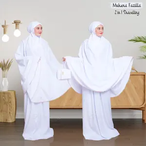 Mukena Putih Terang Dewasa Polos 2 in 1 Jumbo Katun Premium By Fazilla Bawahan Lembut Tebal Renda Panjang