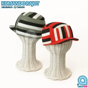 TOPI KOMANDO RAJUT BAYI ANAK | Topi Rajut Motif Garis Hangat Lucu Usia 0–1,5 Tahun