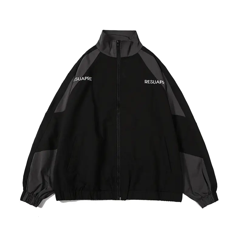 Áo khoác nhẹ Nam nữ unisex cổ đứng vải dù nhật 2 lớp phối chữ 2  bên phong cách school hàn quốc (RESUAPRE)Top Jacket Menswear Màu Đen - 1