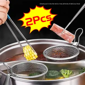1/2Pcs Saringan Pegangan Panjang Panci Panas Merebus Makanan Saringan Stainless Steel Sendok Bocor Keranjang Filter Memasak Sayuran Saringan Peralatan Dapur Peralatan Memasak