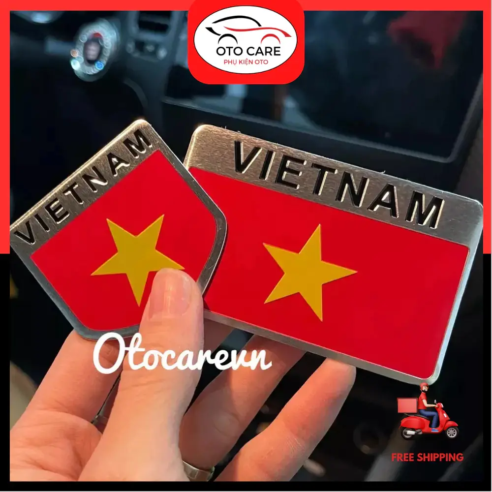 Tem Nhôm Dán Cờ Việt Nam Trang Trí Xe Hơi Chất Liệu Hợp Kim Không Gỉ Otocarevn