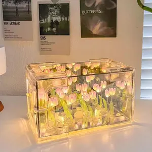 【Tas Hadiah】Gift Tulip Lamp DIY Light Rose Malam Lampu Led DIY Untuk Dekorasi Hadiah Liburan Hadiah Valentine Birthday lampu  baca Merah Biru