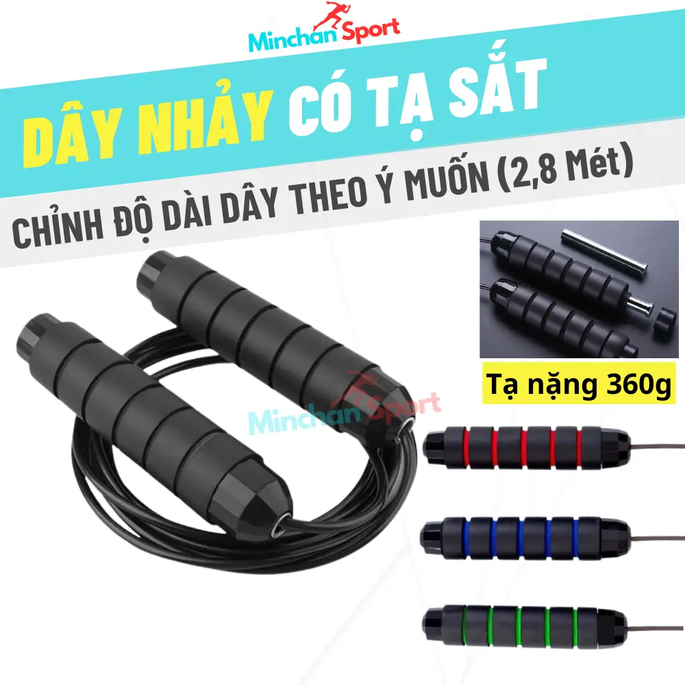 Dây Nhảy Thể Dục Có Tạ Sắt Giúp Tập Hiệu Quả Nhanh Chóng Dài 2.8m Lõi Thép Tập Thể Thao Có Thể Điều Chỉnh Độ Dài Dây, Hỗ Trợ Luyện Tập Tiện Lợi Tại Nhà Tăng Sức Bền MSJ-ST+MCS002 - 1