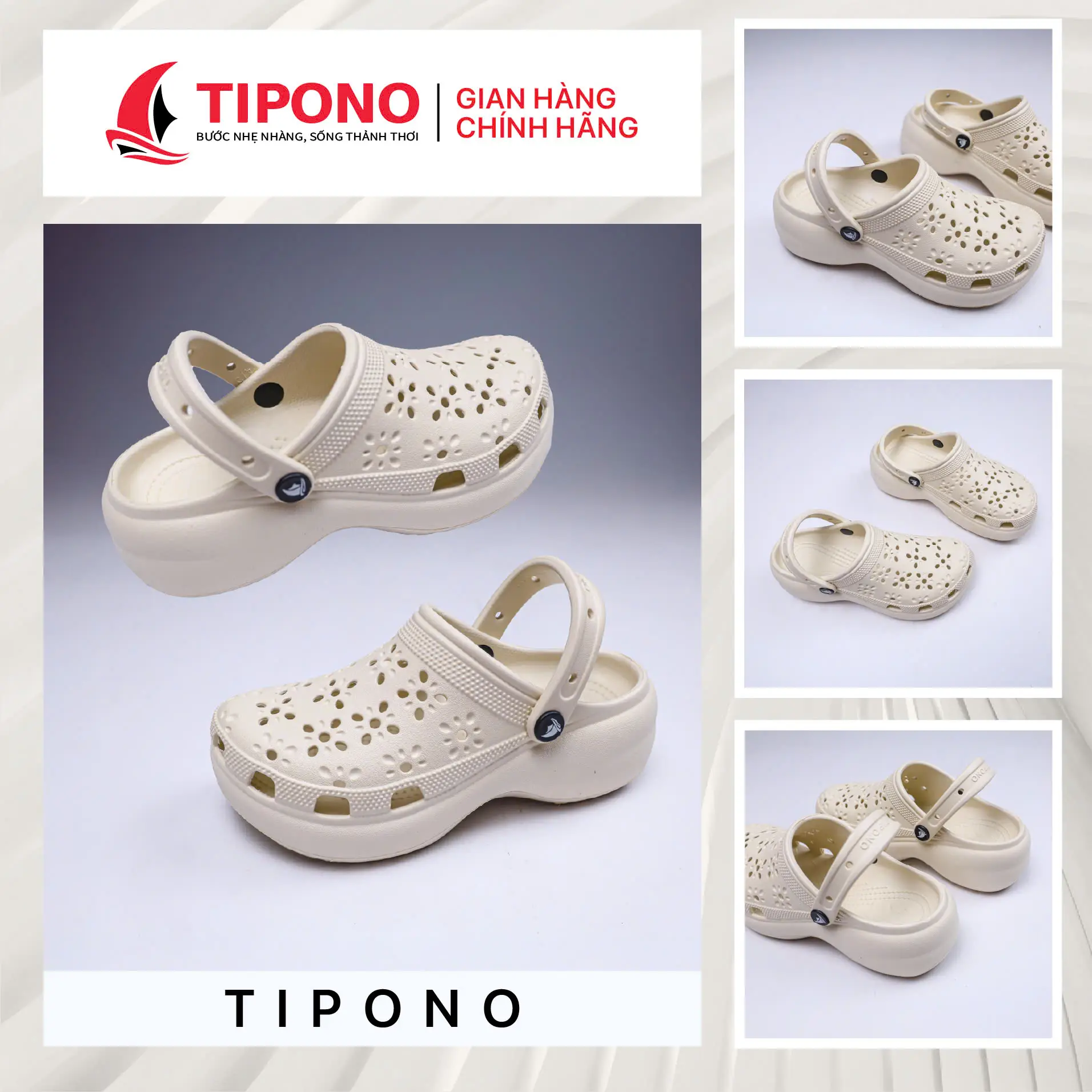 TIPONO LM61 [Tặng Charm Ngẫu Nhiên] Dép Sục Nữ Hoạ Tiết Hoa Đế Cao 5cm EVA Êm Nhẹ, Thanh Lịch