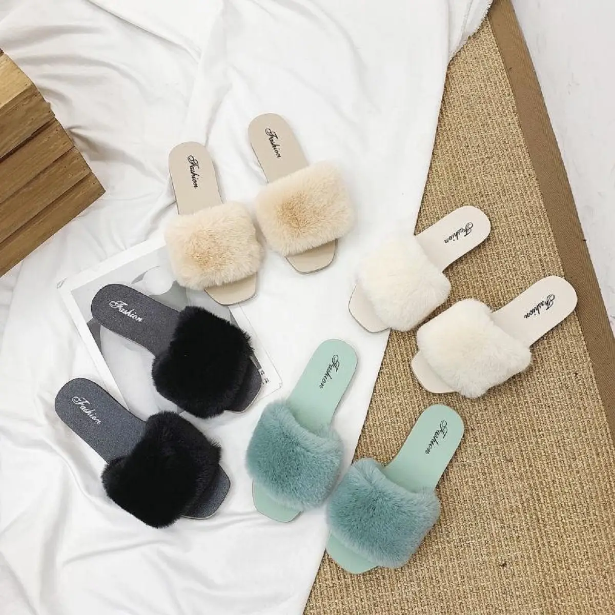 DÉP LÔNG QUAI NGANG ĐẾ THẤP 4 MÀU Nữ DéP Có Quai Women Dép Lê Shoes GiàY - 1