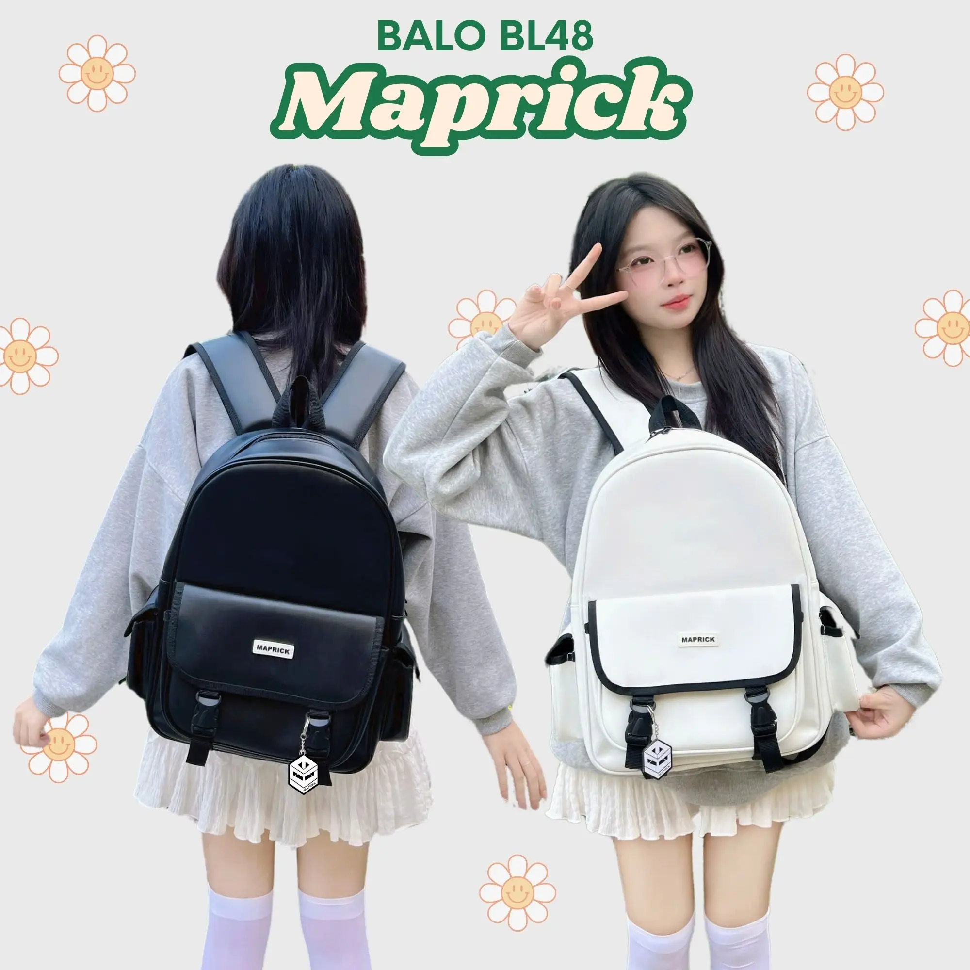 [Giá mở bán] Balo da Maprick đi học đi chơi kiểu dáng Basic cho nam nữ, 41x30x13cm Hàng có sẵn Backpack đeo vai balo BL48