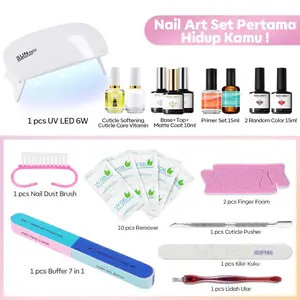 Mefa Paket Nailart pro unyu unyu untuk pemula / setkumplit nailart Kuku 15ml Kutek Gel warna Random 2pcs  Primer Set