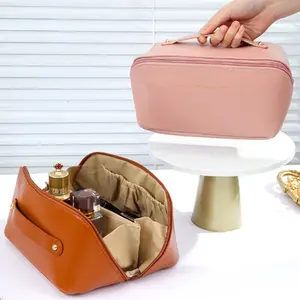 Pouch Kosmetik Tas Travel Kulit Sintetis Waterproff - Large & Small Size 1239 Tas Make Up Toiletry Portabel Wanita dengan Banyak Saku dan Desain Stylish