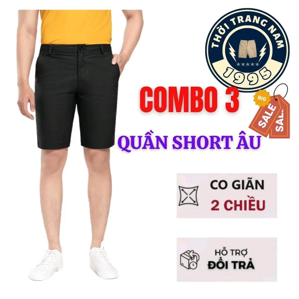 Combo 3 Quần Short Tây Âu Co Giãn Nhẹ Cotton Không Xù Lông Nam Menswear Voi - Size 28-38, Nhiều Màu Sắc - 1