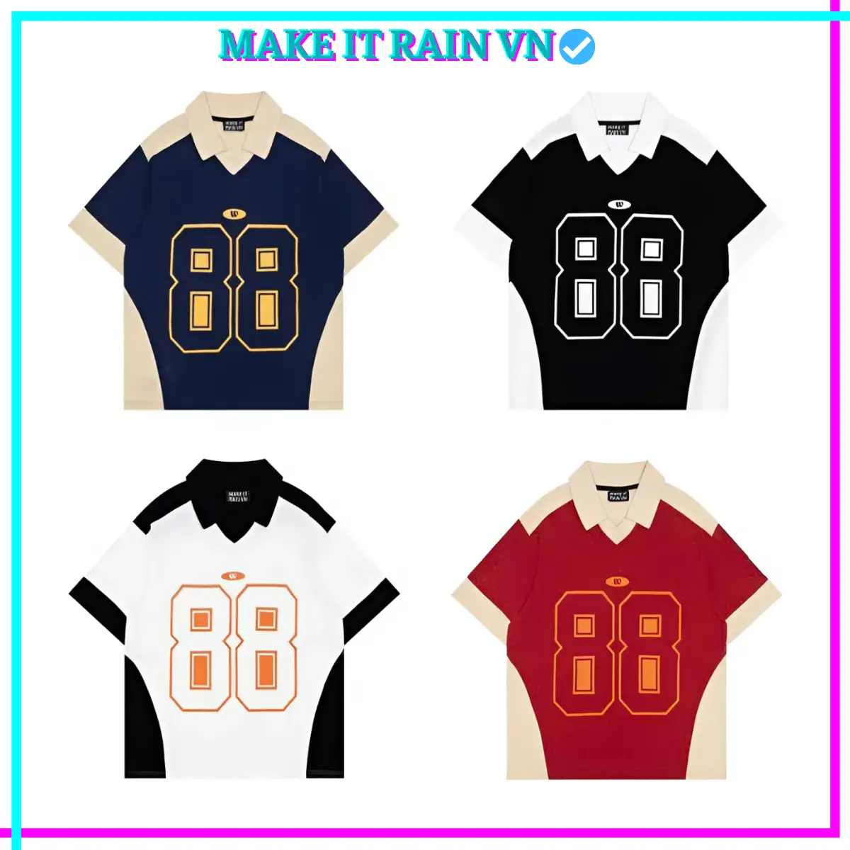 [MUA 3 GlẢM 31K, 2 GlẢM 19K KÈM QUÀ] Áo Polo Nam Nữ SONG PHÁT 88 Make It Rain, Áo có cổ trụ Unisex Form Rộng Top Menswear Đỏ