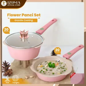 IZUMA Panci Set 2 IN 1 Bunga Sakura Granit Wajan Keramik Food Grade Aman Untuk Mpasi 20cm Milk Pot Sakura Kitchenware