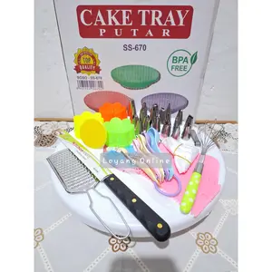 44 Pcs Set dekorasi kue alat penghias kue dengan meja putar diameter 32 cm