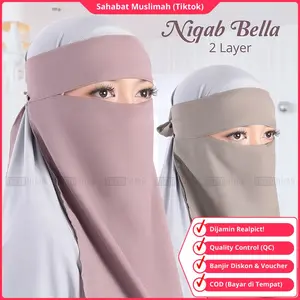 Cadar Tali 2 Layer Niqab Niqob Yaman Nikab Nikob Terbaru 2025 Bella Bahan Polycotton Warna Hitam Putih Navy Milo Mocca Abu-Abu Maroon Pink