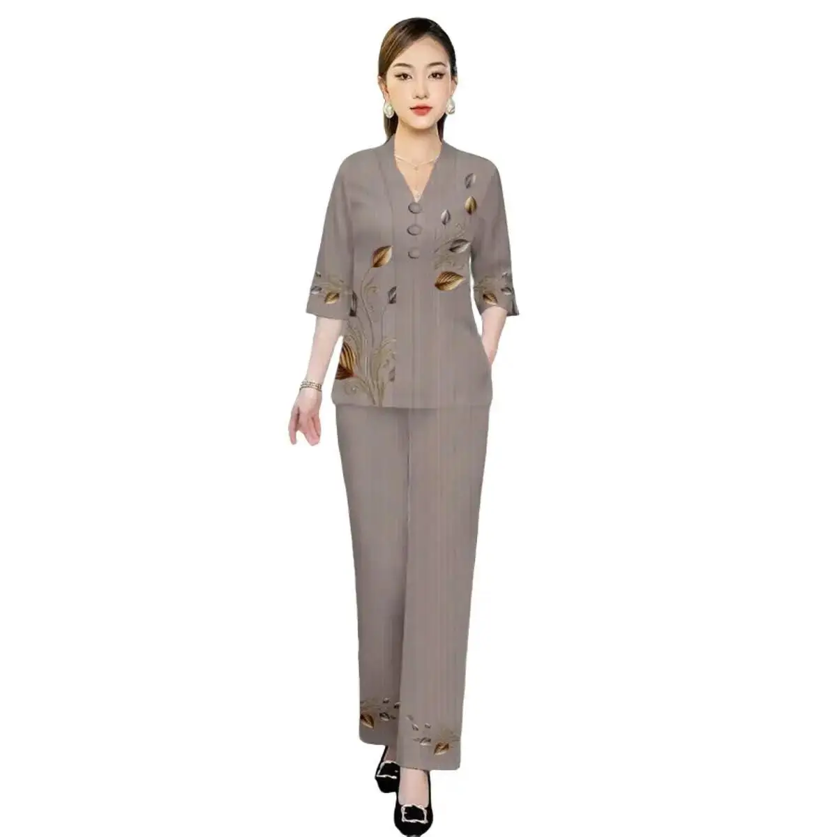 Đồ bộ lụa bà lai in hoa trung niên áo kiểu nữ,set đồ nữ đẹp  tay lỡ quần dài dành cho mẹ và bà, bộ ngủ nữ mặc nhà, áo kiểu nữ đang hot 2025