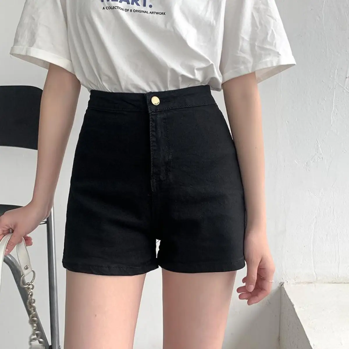 Quần đùi nữ lưng cao vải kaki co dãn nhẹ hack dáng phong cách basic dễ phối đồ - Q01 Pants Trắng Women Jean