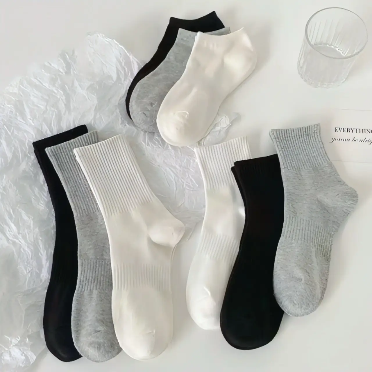 Sét 10 đôi Tất cổ cao nam nữ, tất nữ nam chất liệu cotton mềm thoáng mát dễ phối đồ