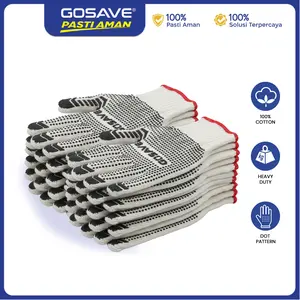 GOSAVE Sarung Tangan Kerja Katun Tebal Bintik PVC Safety Gloves Dotting Elastis Anti Slip (1 Lusin)